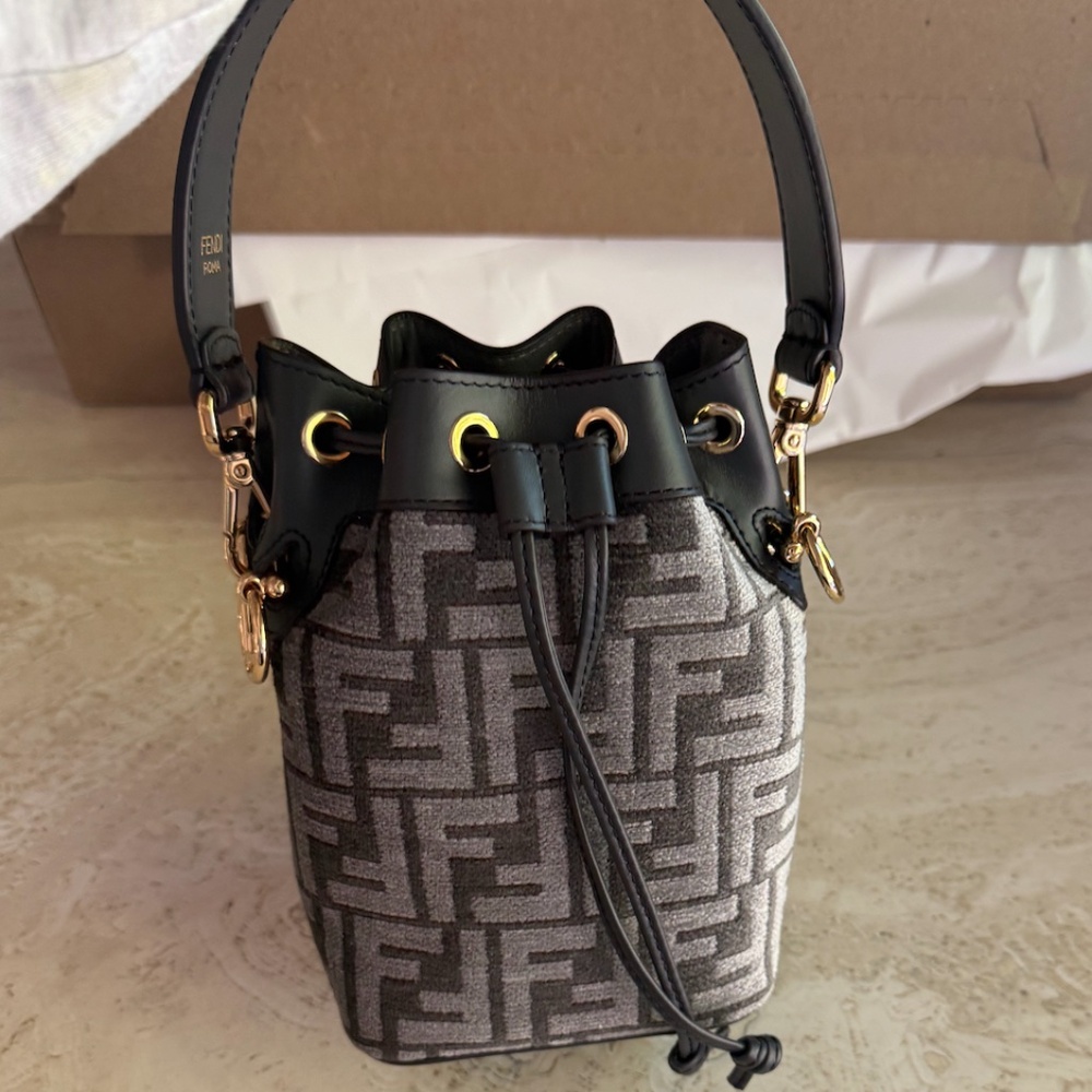 Fendi Mon Tresor Grey Chenille Bucket Bag
